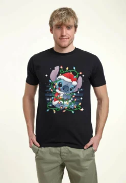 Disney Lilo & Stitch Stitch Xmas Lights UnisexT-Shirt Con StampaNavy Blue Uomo T-shirt E Polo H3A2102K2-K11