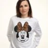 Disney Classic Mickey Modern Minnie Face LeopardFelpaWhite Donna Felpe H3A21J6MF-A11