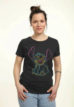 Disney Lilo & Stitch Neon StitchT-Shirt Con StampaBlack Donna T-shirt E Top H3A21D2PC-Q11